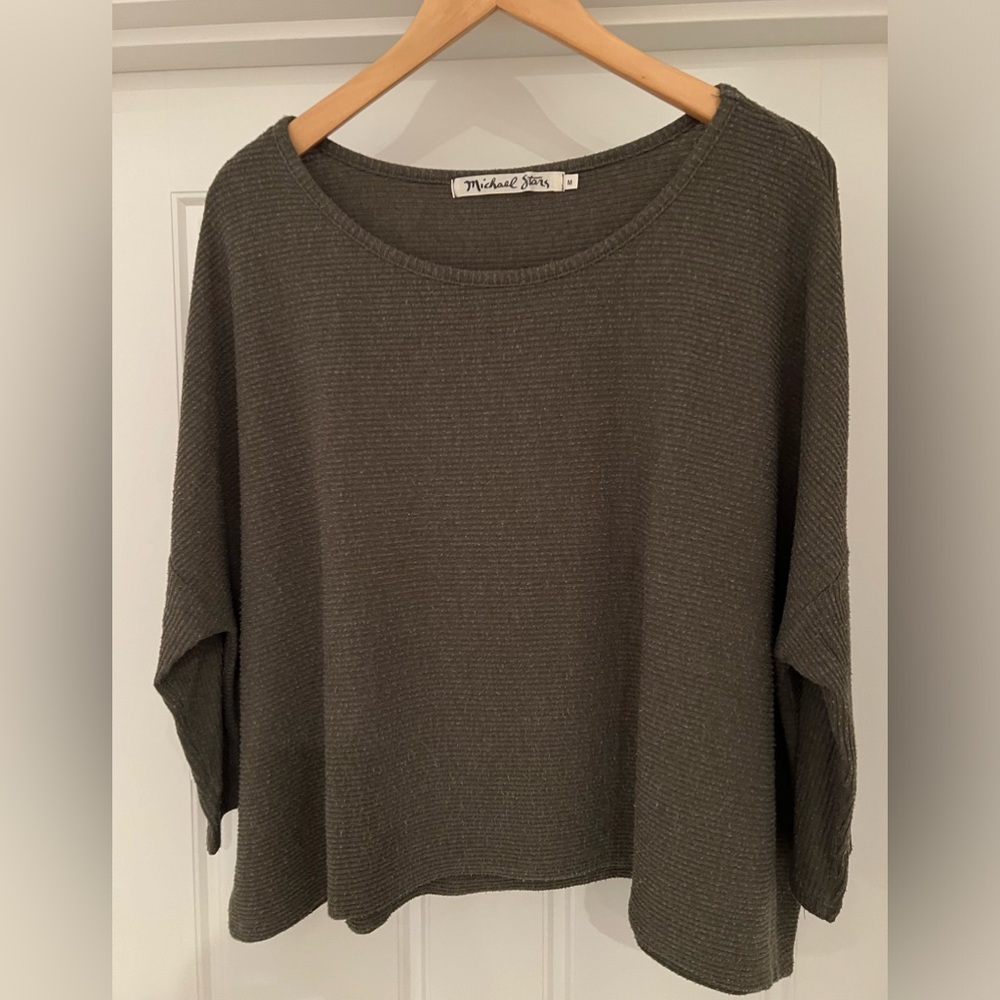 Michael Stars Cropped 3/4 Sleeve Ribbed Sweater Size Medium